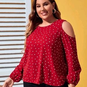 SHEIN Plus Confetti Heart Print Cold Shoulder Blouse